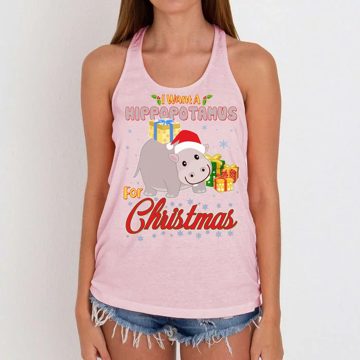 I Want A Hippopotamus for Christmas Classic Song Women's Knotted Racerback Tank