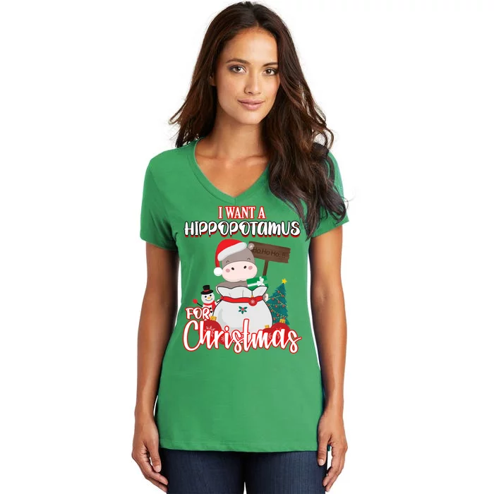 I Want A Hippopotamus For Christmas Ho Ho Ho Women's V-Neck T-Shirt