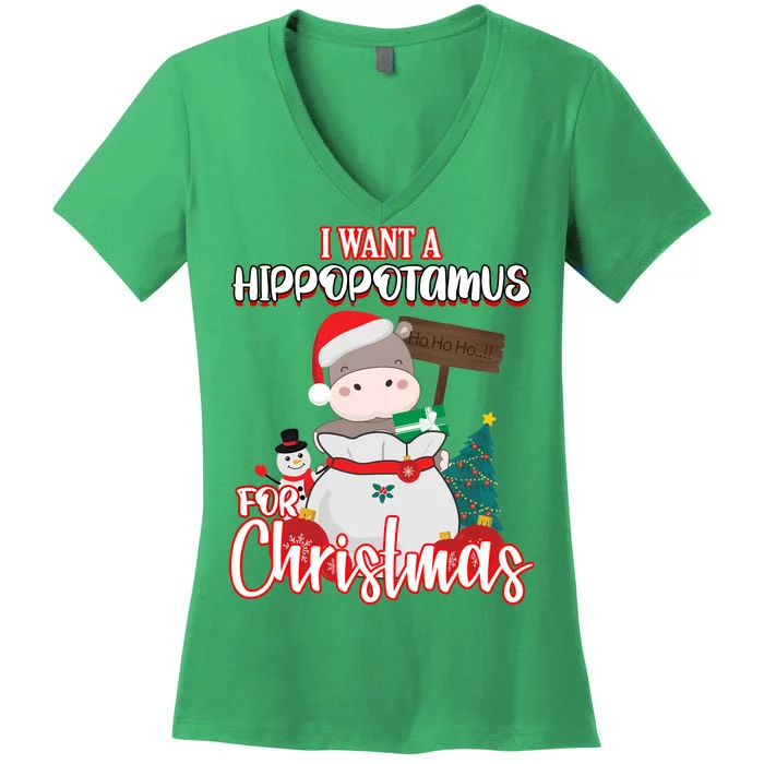 I Want A Hippopotamus For Christmas Ho Ho Ho Women's V-Neck T-Shirt