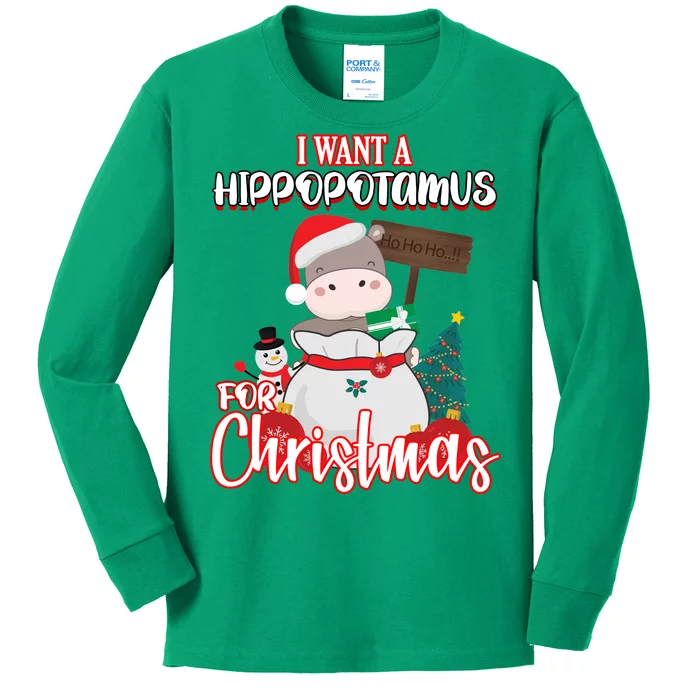 I Want A Hippopotamus For Christmas Ho Ho Ho Kids Long Sleeve Shirt