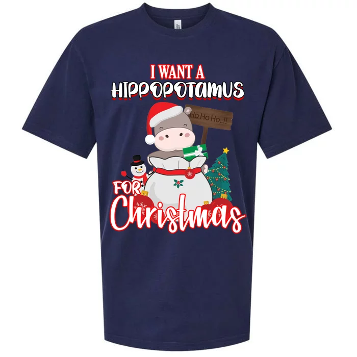 I Want A Hippopotamus For Christmas Ho Ho Ho Sueded Cloud Jersey T-Shirt