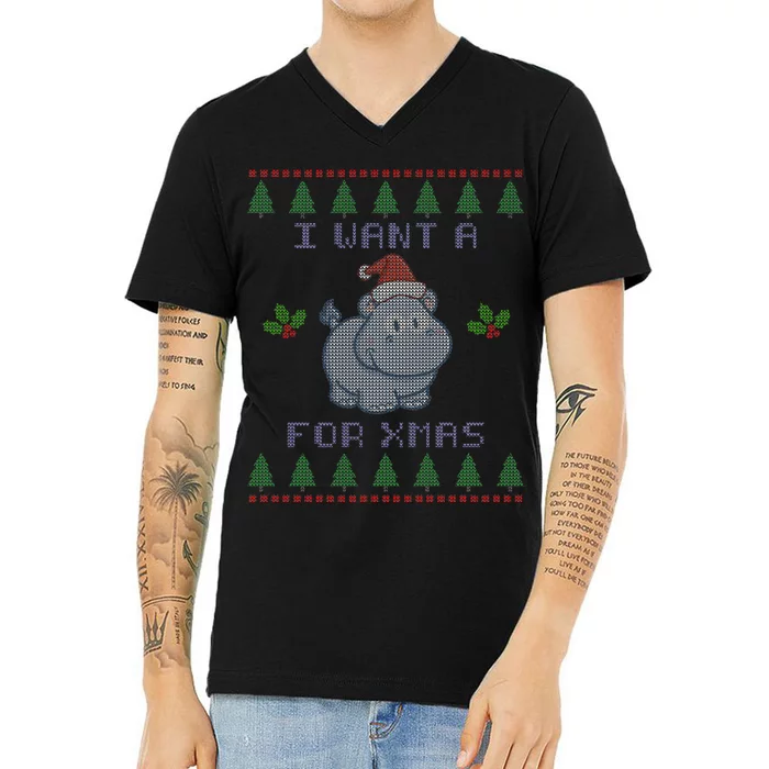 I Want A Hippopotamus For Christmas Ugly V-Neck T-Shirt