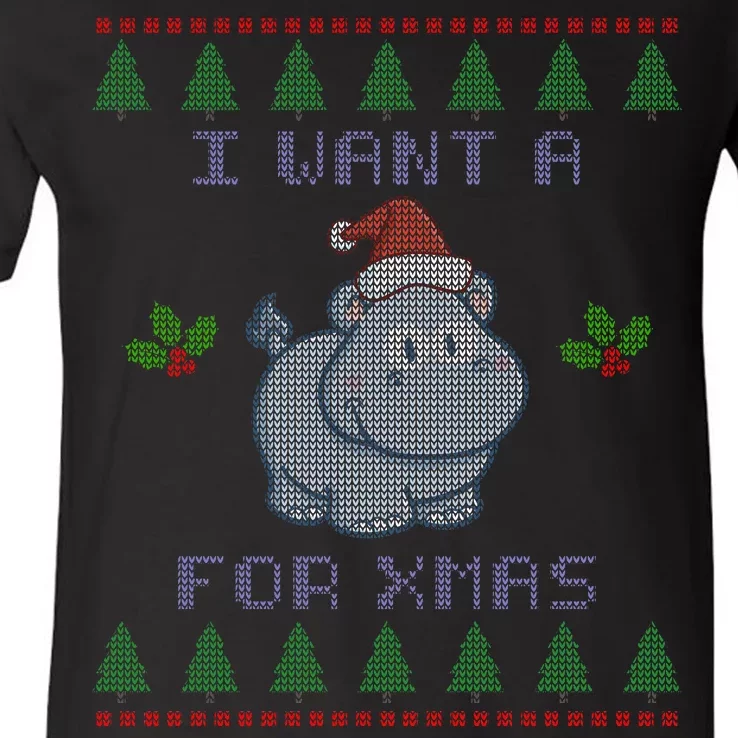 I Want A Hippopotamus For Christmas Ugly V-Neck T-Shirt