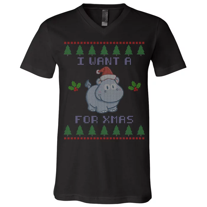 I Want A Hippopotamus For Christmas Ugly V-Neck T-Shirt