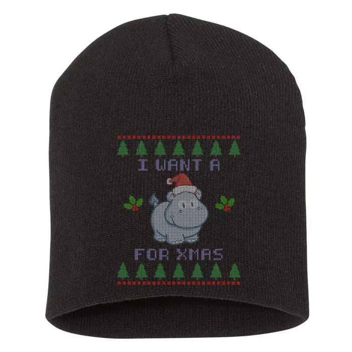 I Want A Hippopotamus For Christmas Ugly Short Acrylic Beanie