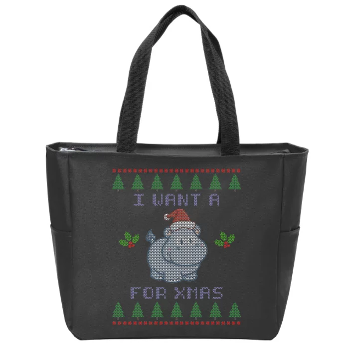 I Want A Hippopotamus For Christmas Ugly Zip Tote Bag