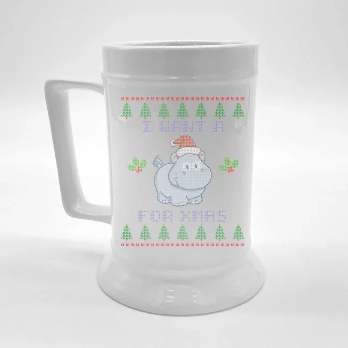 I Want A Hippopotamus For Christmas Ugly Front & Back Beer Stein