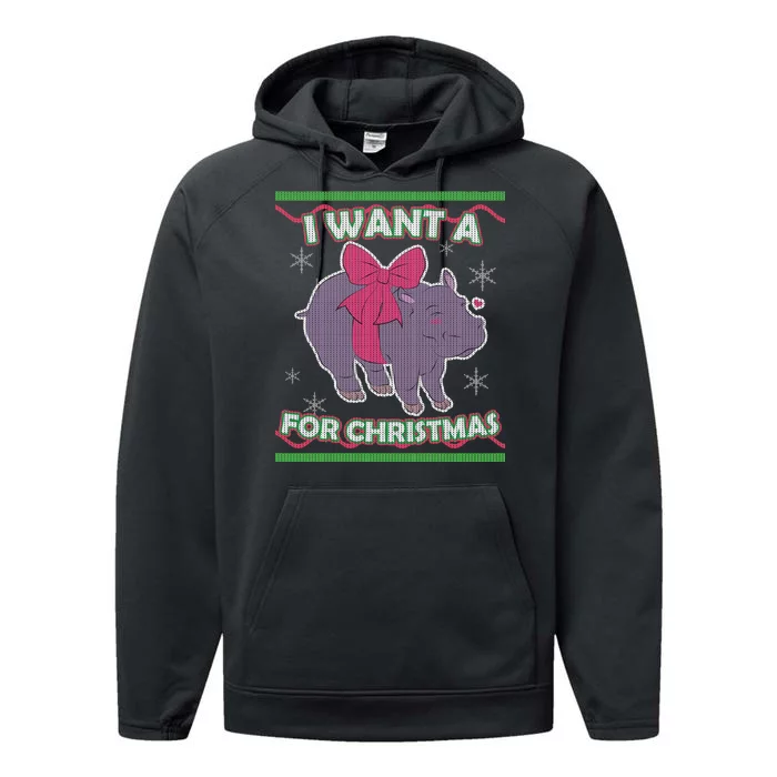 I Want A Hippopotamus Ugly Christmas Sweater Performance Fleece Hoodie