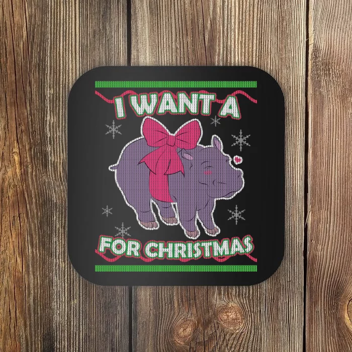 I Want A Hippopotamus Ugly Christmas Sweater Coaster