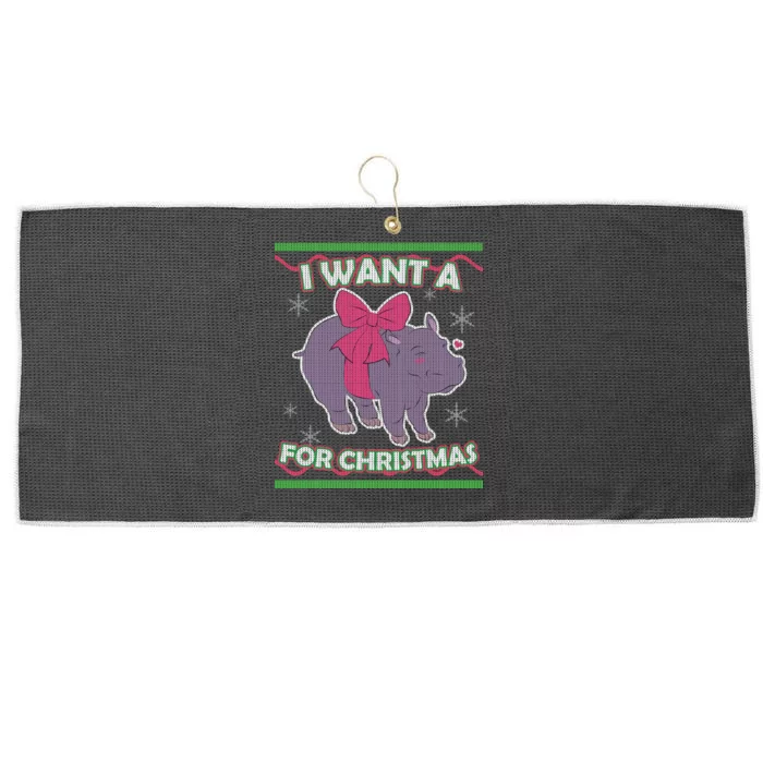 I Want A Hippopotamus Ugly Christmas Sweater Large Microfiber Waffle Golf Towel