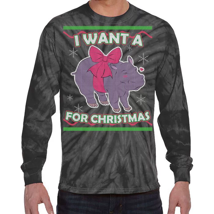 I Want A Hippopotamus Ugly Christmas Sweater Tie-Dye Long Sleeve Shirt