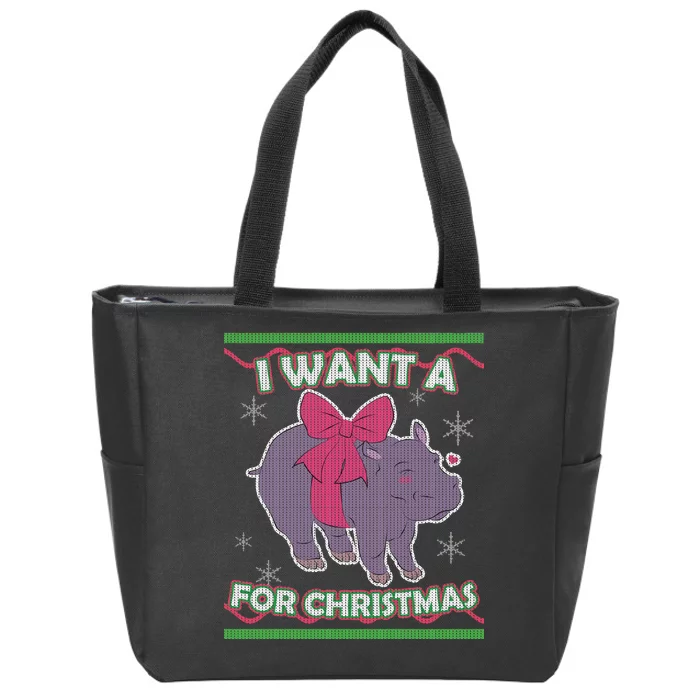 I Want A Hippopotamus Ugly Christmas Sweater Zip Tote Bag