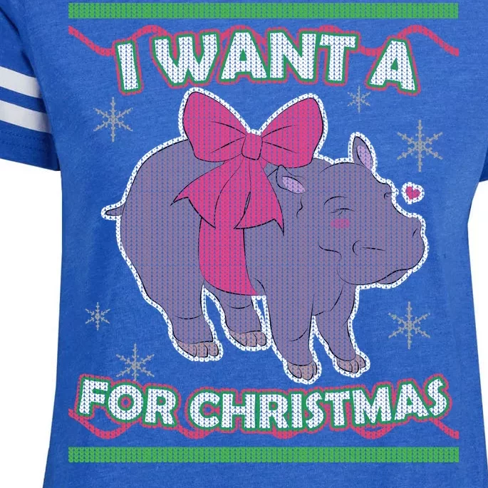 I Want A Hippopotamus Ugly Christmas Sweater Enza Ladies Jersey Football T-Shirt