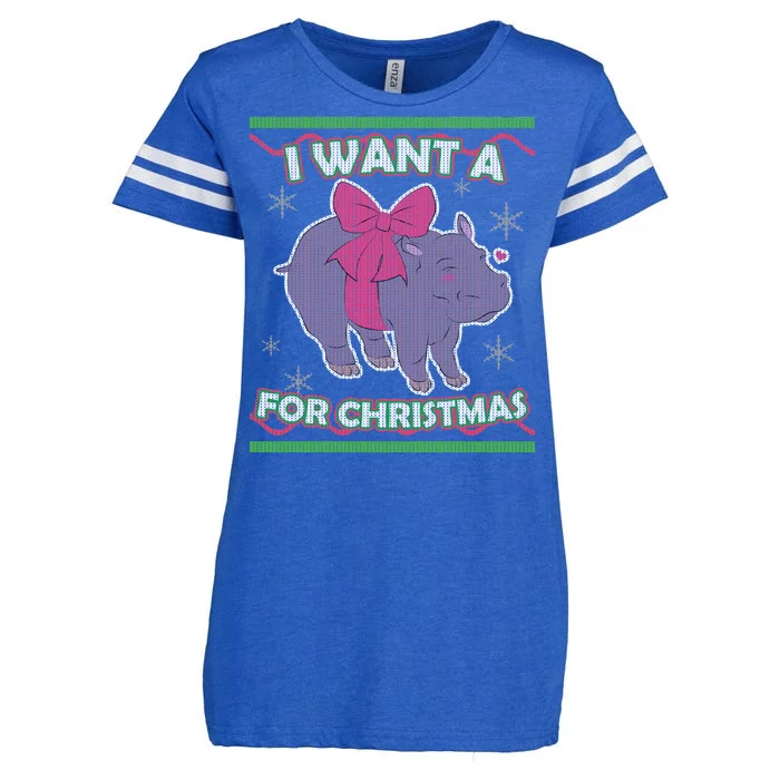 I Want A Hippopotamus Ugly Christmas Sweater Enza Ladies Jersey Football T-Shirt