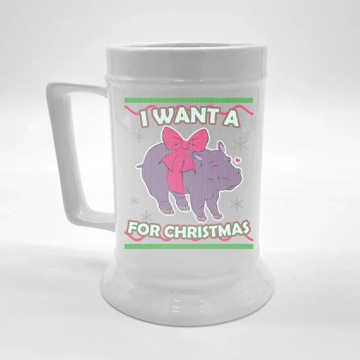 I Want A Hippopotamus Ugly Christmas Sweater Front & Back Beer Stein