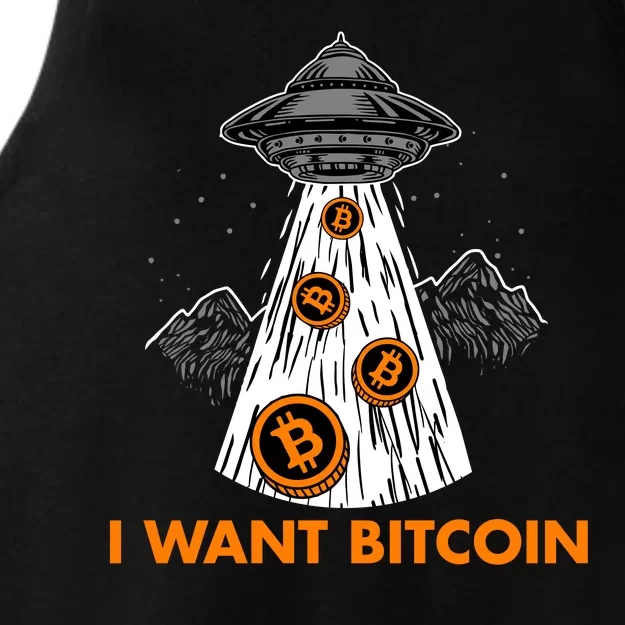 I Want Bitcoin BTC Crypto Currency UFO Ladies Tri-Blend Wicking Tank