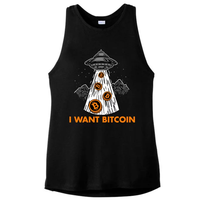 I Want Bitcoin BTC Crypto Currency UFO Ladies Tri-Blend Wicking Tank