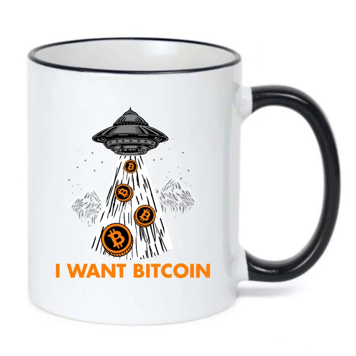 I Want Bitcoin BTC Crypto Currency UFO Black Color Changing Mug