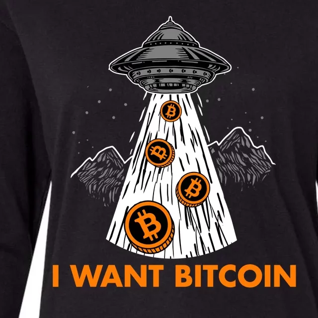 I Want Bitcoin BTC Crypto Currency UFO Womens Cotton Relaxed Long Sleeve T-Shirt