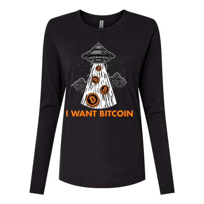 I Want Bitcoin BTC Crypto Currency UFO Womens Cotton Relaxed Long Sleeve T-Shirt