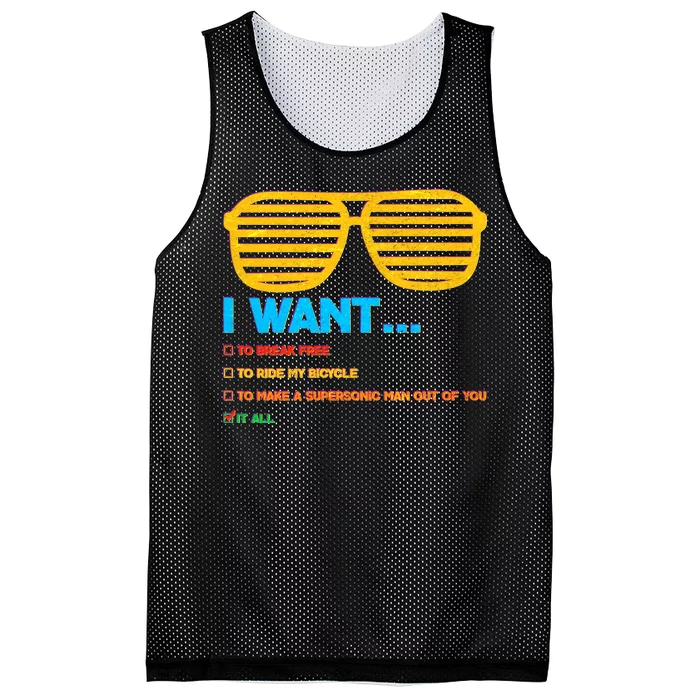 I Want To Break Free Ride Bicycle Want It All Mesh Reversible Basketball Jersey Tank