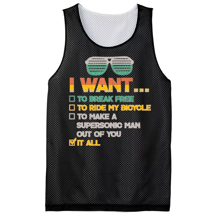 I Want To Break Free To Ride My Bicycle It All Sunglasses Mesh Reversible Basketball Jersey Tank