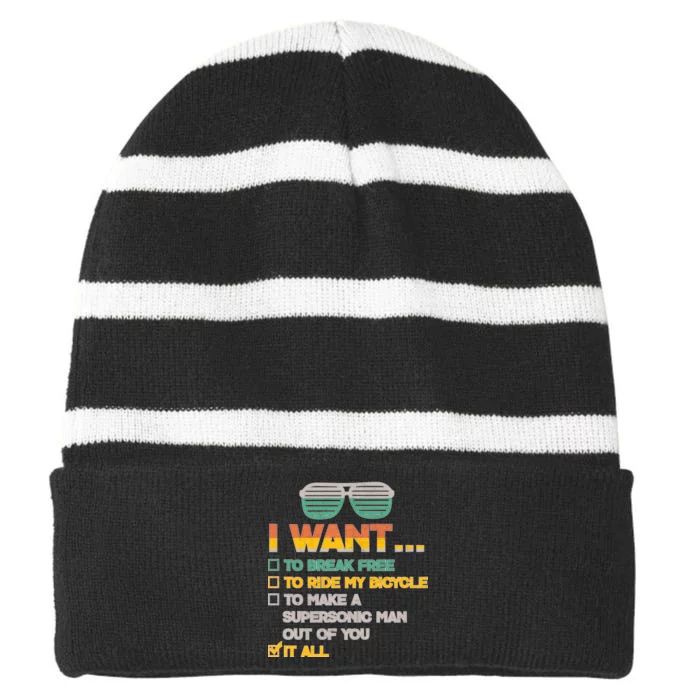 I Want To Break Free To Ride My Bicycle It All Sunglasses Striped Beanie with Solid Band