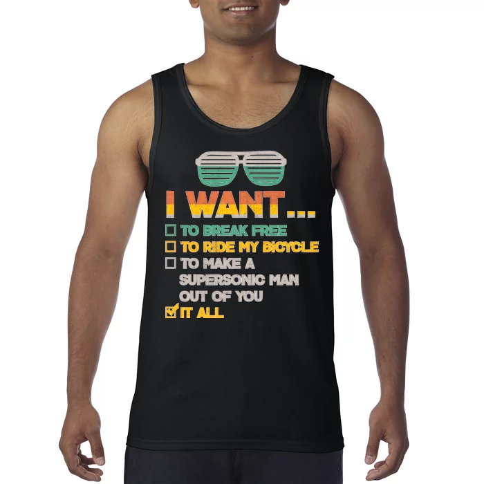 I Want To Break Free To Ride My Bicycle It All Sunglasses Tank Top