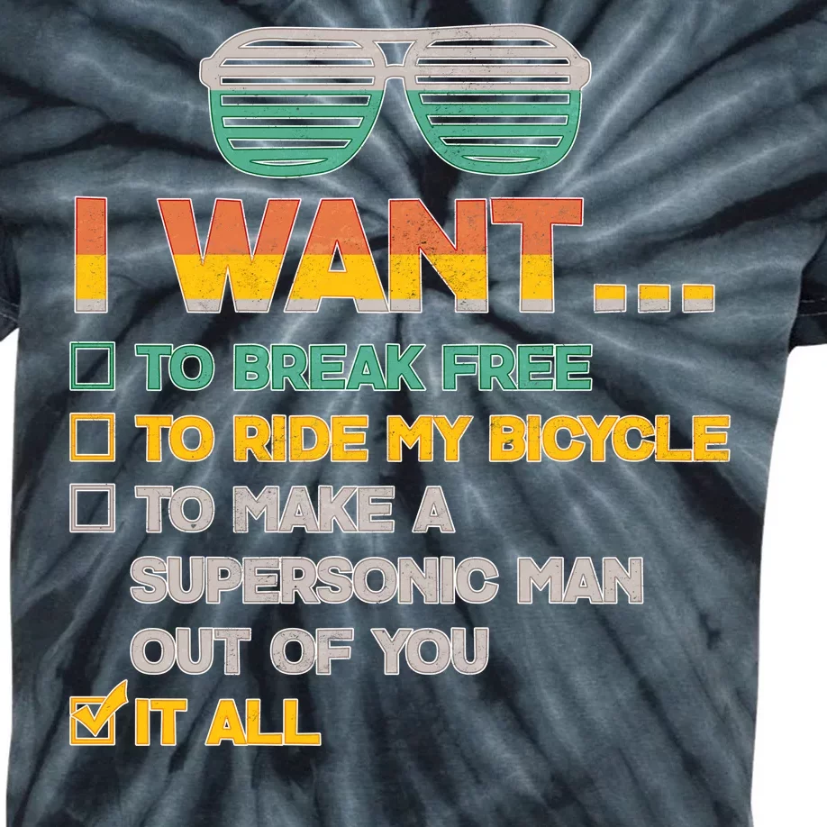 I Want To Break Free To Ride My Bicycle It All Sunglasses Kids Tie-Dye T-Shirt