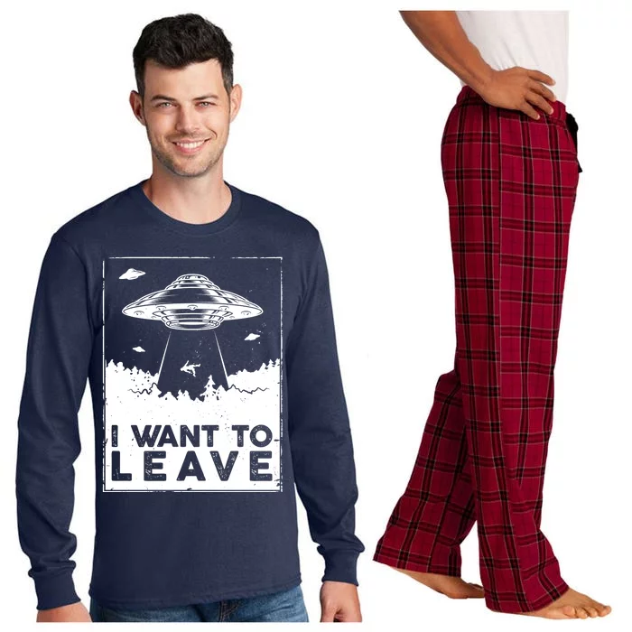 I Want To Leave UFO Alien Long Sleeve Pajama Set