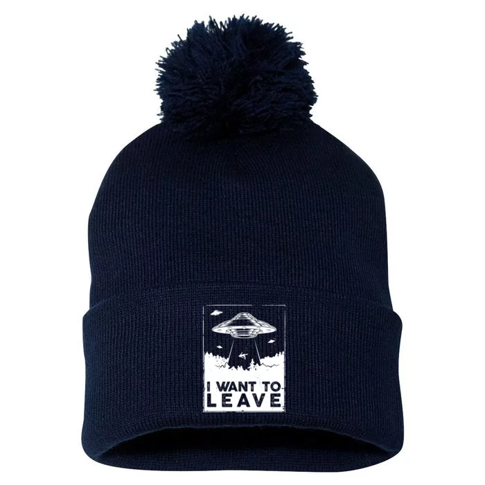 I Want To Leave UFO Alien Pom Pom 12in Knit Beanie