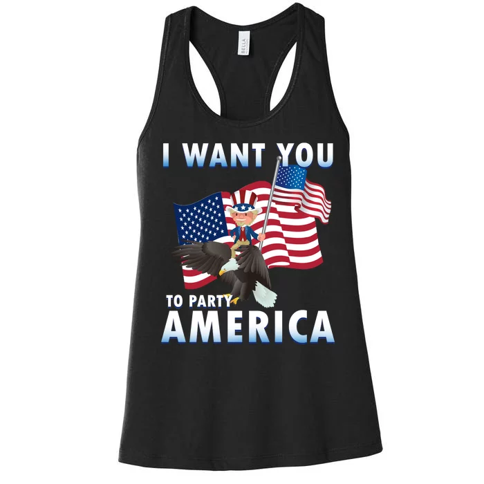 I Want You To Party America Women's Racerback Tank