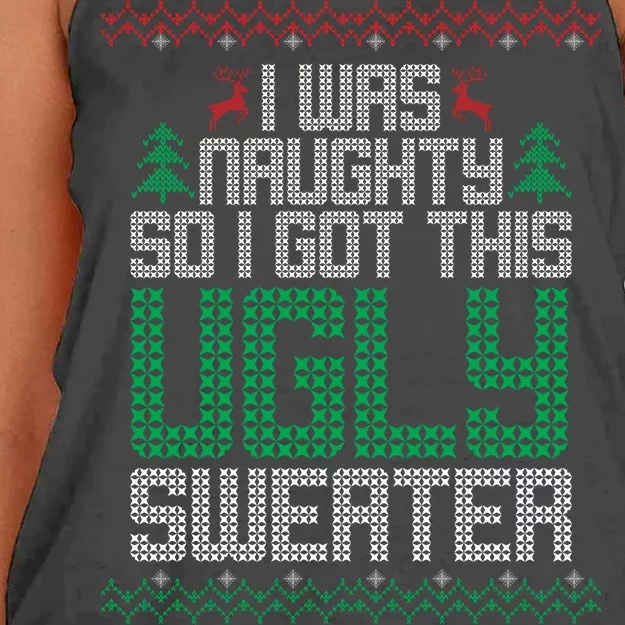 I Was Naughty So I Got This Ugly Christmas Sweater Women's Knotted Racerback Tank