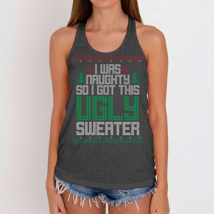 I Was Naughty So I Got This Ugly Christmas Sweater Women's Knotted Racerback Tank