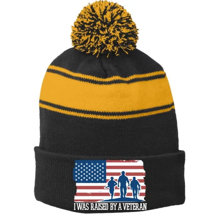 I Was Raised By A Veteran Stripe Pom Pom Beanie