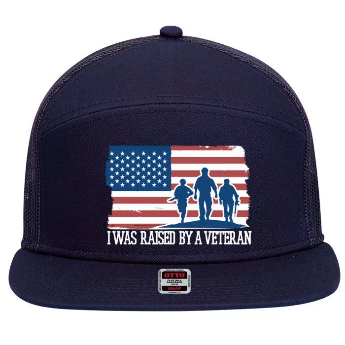 I Was Raised By A Veteran 7 Panel Mesh Trucker Snapback Hat