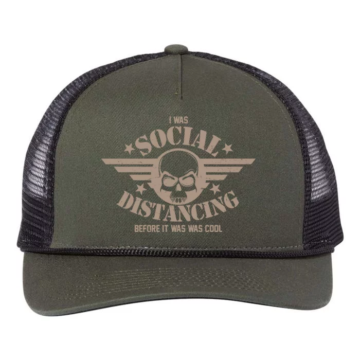 I Was Social Distancing Before It Was Cool Skull Badge Retro Rope Trucker Hat Cap