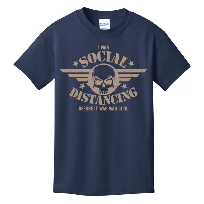 I Was Social Distancing Before It Was Cool Skull Badge Kids T-Shirt