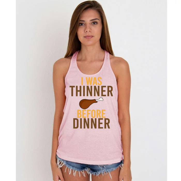 I Was Thinner Before Thanksgiving Dinner Women's Knotted Racerback Tank