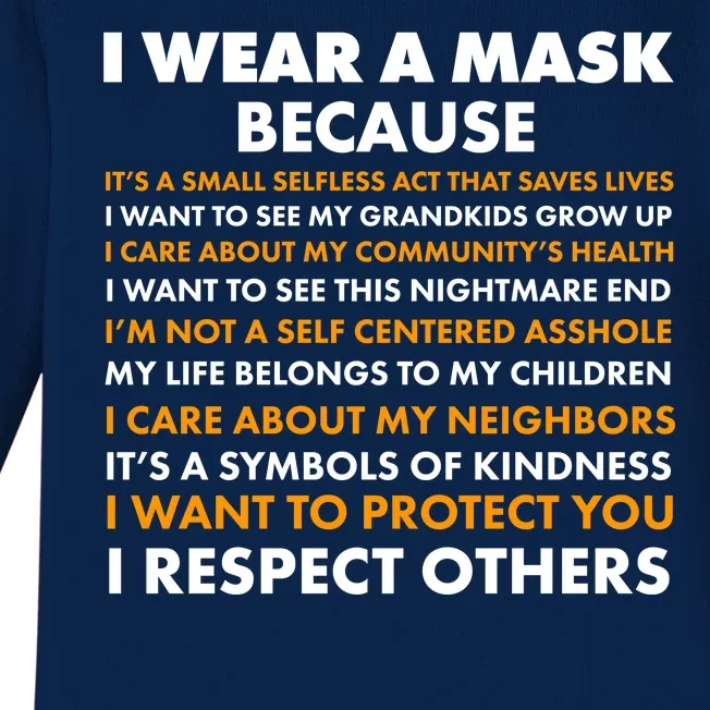 I Wear A Mask Because I Want to Protect You Baby Long Sleeve Bodysuit