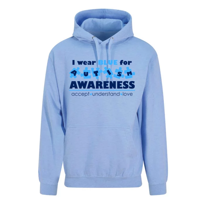 I Wear Blue For Autism Awareness Accept Understand Love Unisex Surf Hoodie