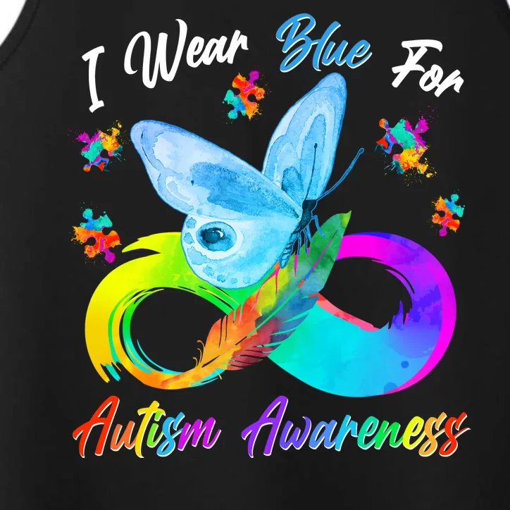 I Wear Blue For Autism Awareness Butterfly Infinity Rainbow Performance Tank