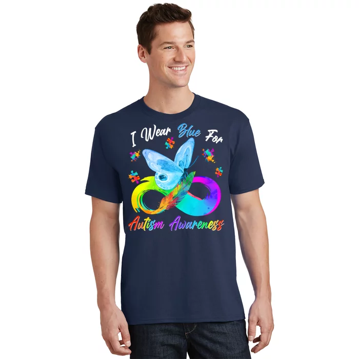 I Wear Blue For Autism Awareness Butterfly Infinity Rainbow T-Shirt