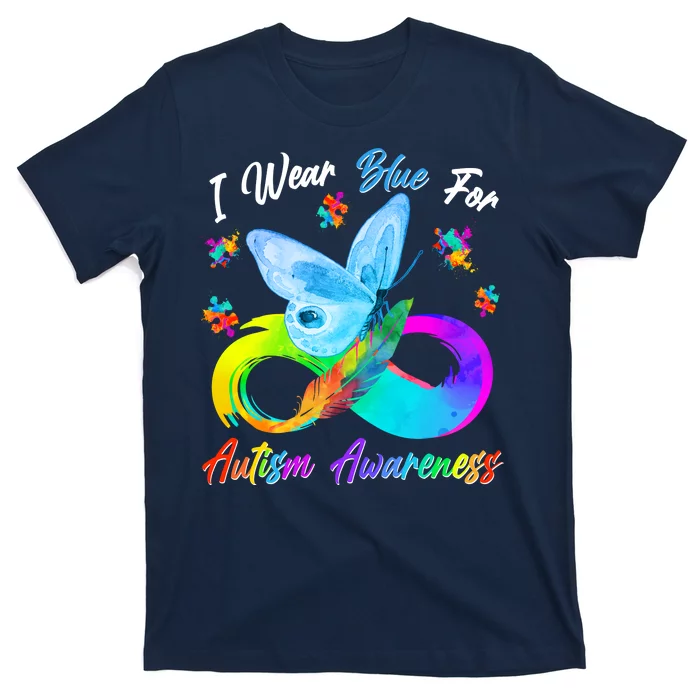 I Wear Blue For Autism Awareness Butterfly Infinity Rainbow T-Shirt