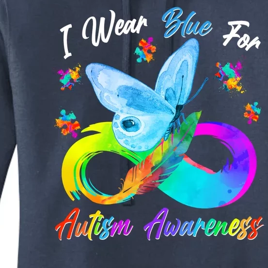 I Wear Blue For Autism Awareness Butterfly Infinity Rainbow Women's Pullover Hoodie