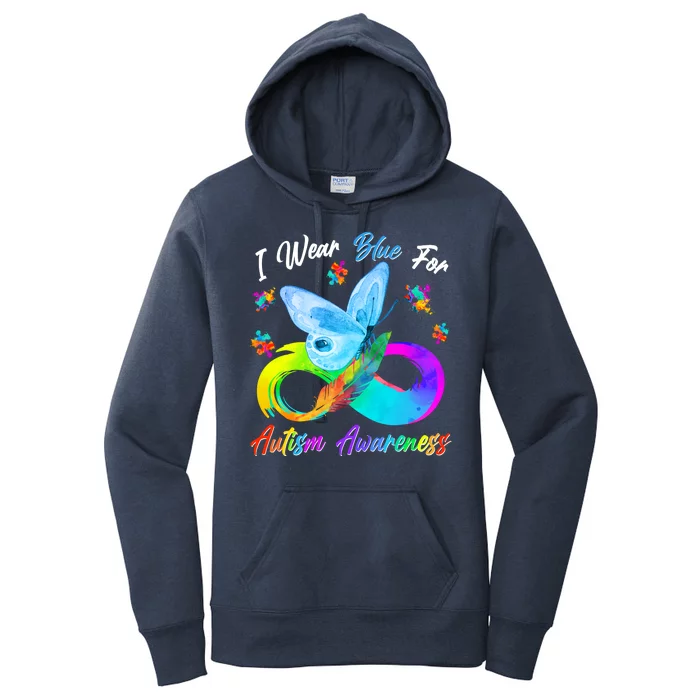 I Wear Blue For Autism Awareness Butterfly Infinity Rainbow Women's Pullover Hoodie