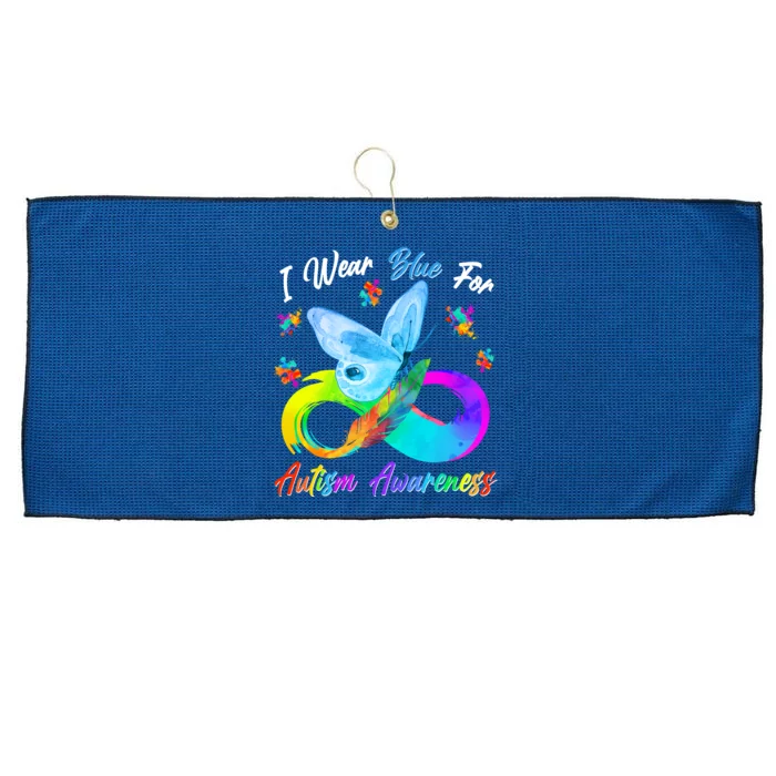 I Wear Blue For Autism Awareness Butterfly Infinity Rainbow Large Microfiber Waffle Golf Towel