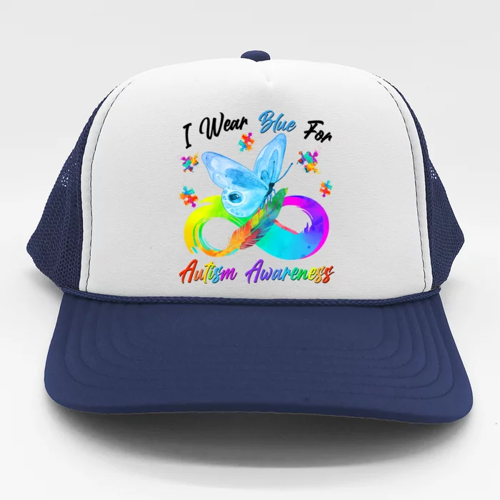 I Wear Blue For Autism Awareness Butterfly Infinity Rainbow Trucker Hat