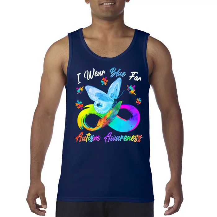 I Wear Blue For Autism Awareness Butterfly Infinity Rainbow Tank Top