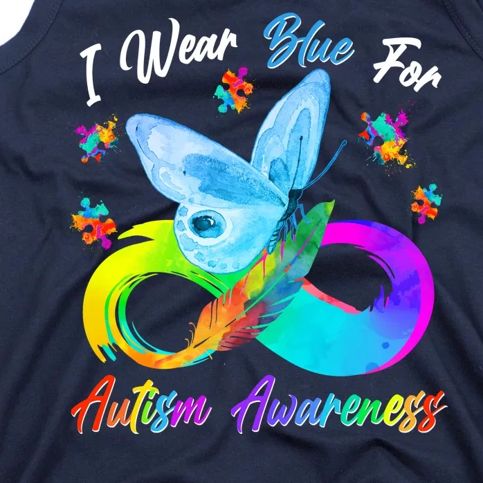 I Wear Blue For Autism Awareness Butterfly Infinity Rainbow Tank Top